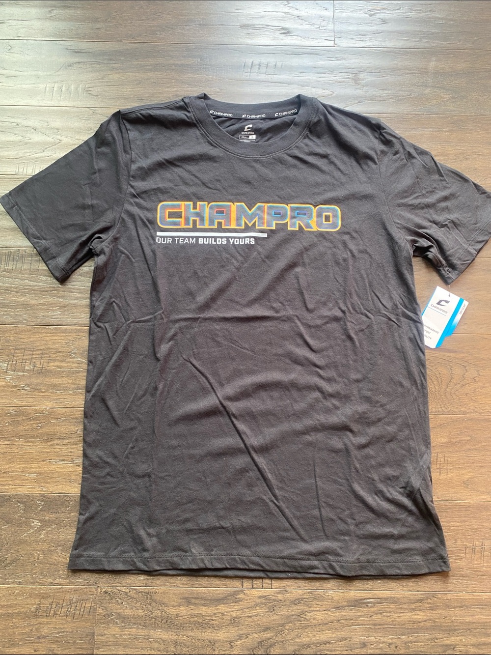 Champro Black Logo Tee Mens Sz Large Our Team Builds Yours NEW